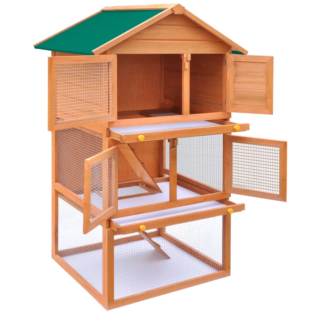 vidaXL Outdoor Rabbit Hutch Small Animal House Pet Cage 3 Layers Wood-2