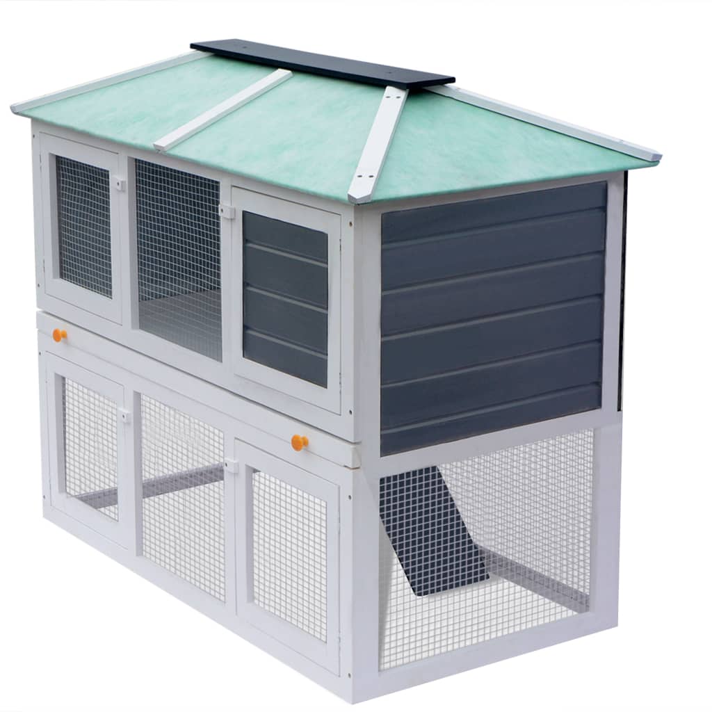 vidaXL Rabbit Hutch Bunny Cage with Pull Out Tray Rabbit Enclosure Solid Wood-3
