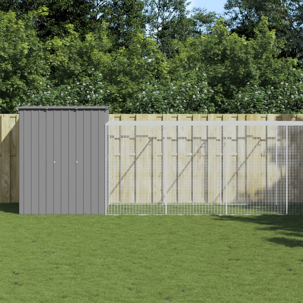 vidaXL Chicken Coop Metal Chicken Cage Animal House with Run Galvanized Steel-12