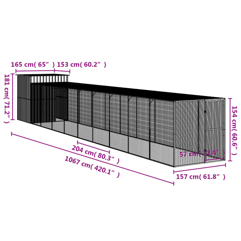vidaXL Chicken Coop Metal Chicken Cage Animal House with Run Galvanized Steel-3