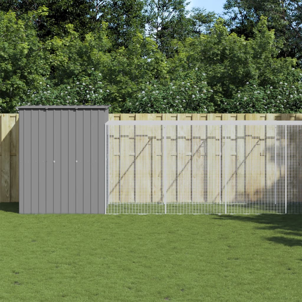 vidaXL Chicken Coop Metal Chicken Cage Animal House with Run Galvanized Steel-15