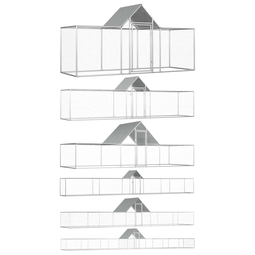 vidaXL Chicken Cage Walk-in Chicken Coop Pen Poultry Cage Galvanized Steel-5