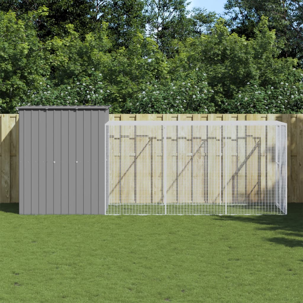 vidaXL Chicken Coop Metal Chicken Cage Animal House with Run Galvanized Steel-13