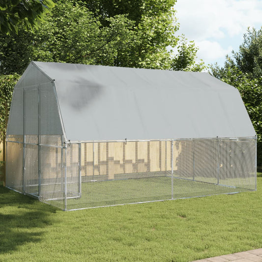 vidaXL Chicken Cages with Roof and Door Hen Coop 2 Pcs Silver Galvanized Steel-0